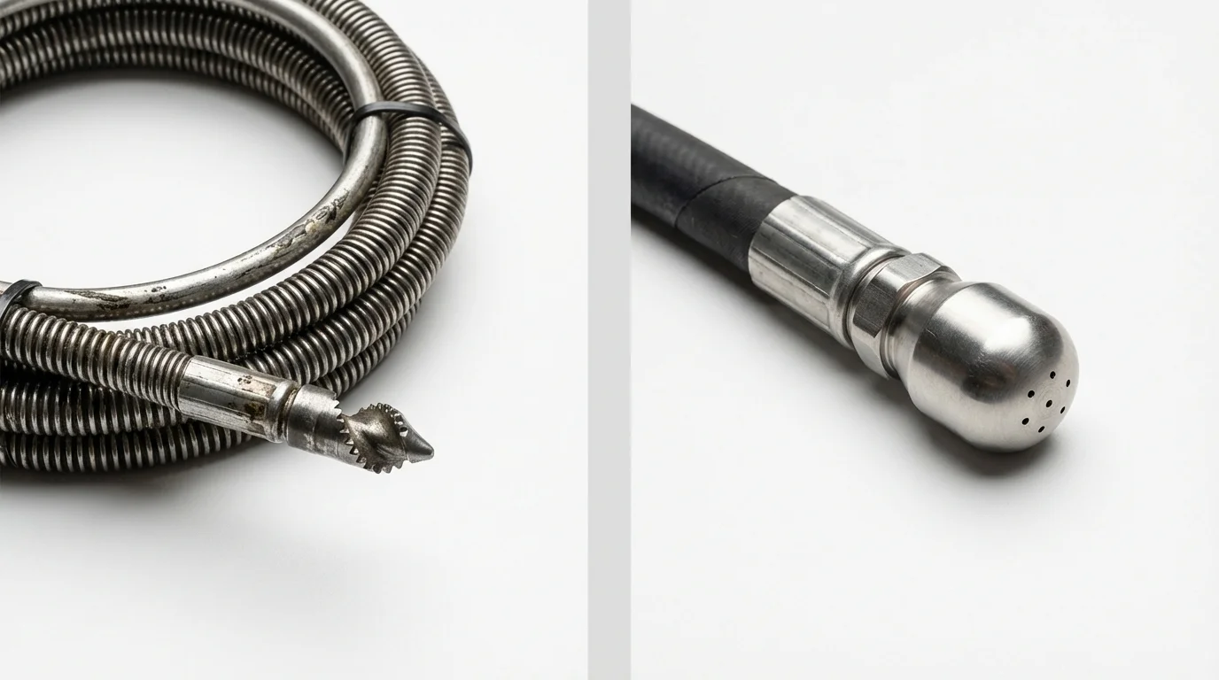 Drain snake cable and hydro jetting nozzle used for drain cleaning in Baraboo, WI