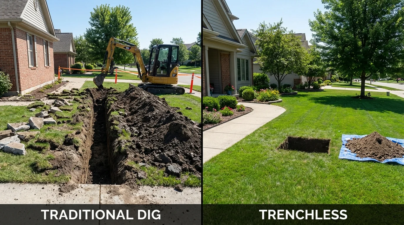 Trenchless sewer repair with minimal yard damage versus traditional excavation in Baraboo, WI